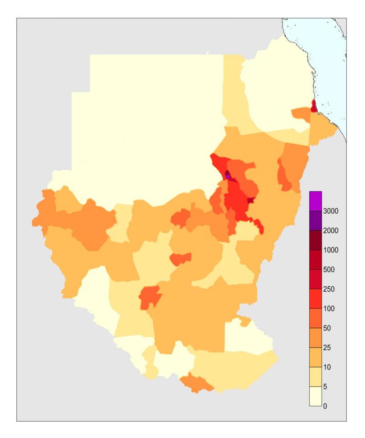 Mapa de Sudán población
