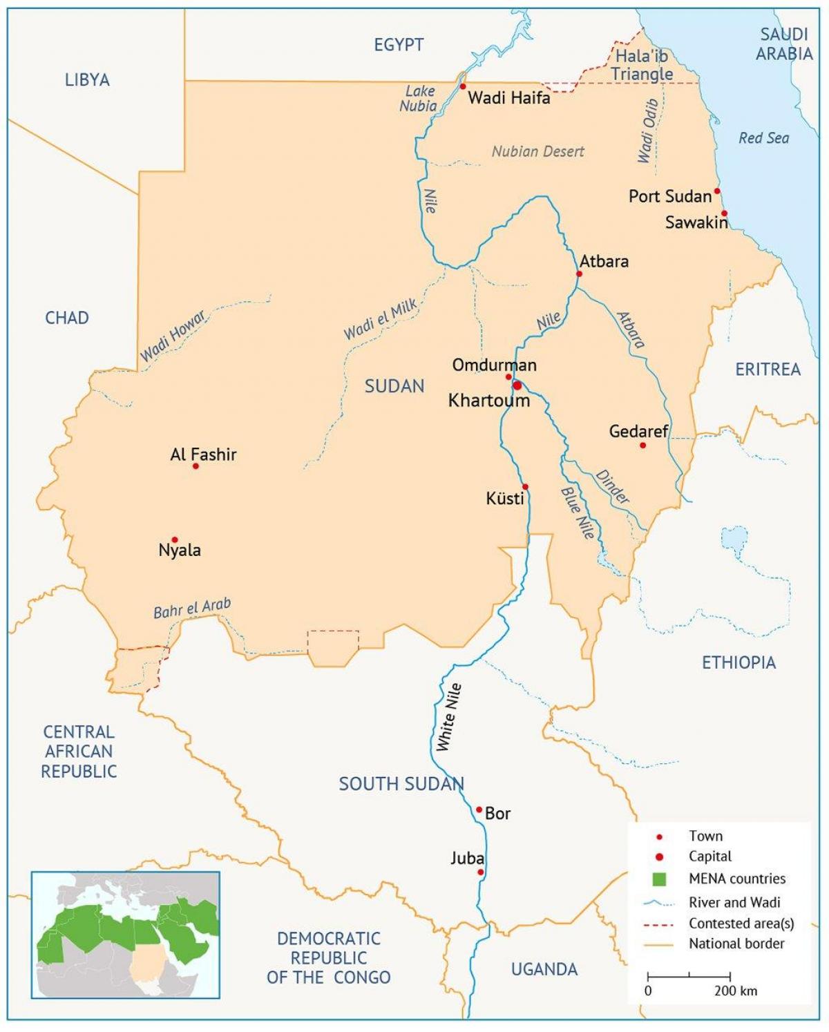 Mapa de Sudán del río